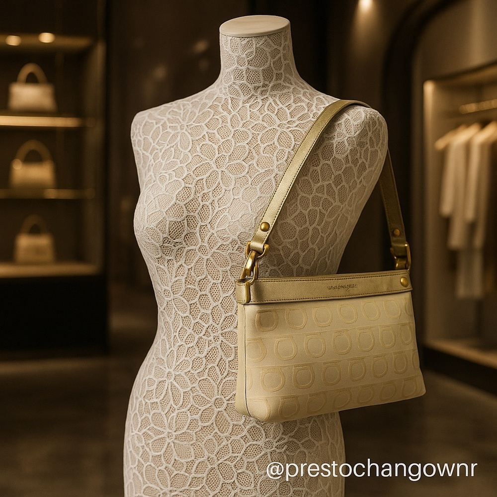 Salvatore Ferragamo Gancini Shoulder Bag - Cream & Gold